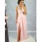 Long Pink V-Neck Lace Prom Dresses Formal Evening Dresses 601069