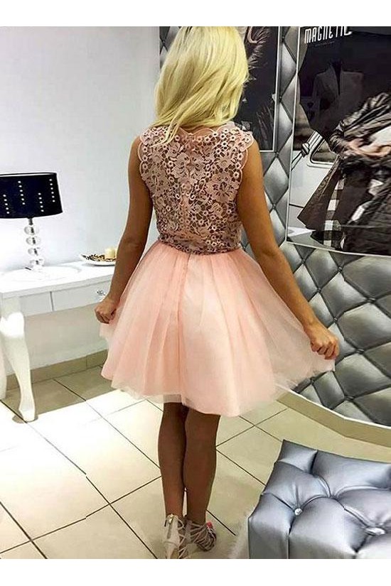 A-Line Short Pink Lace Prom Dresses Formal Evening Dresses 601073 A-Line Short Pink Lace Prom Dresses Formal Evening Dresses 601073