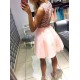 A-Line Short Pink Lace Prom Dresses Formal Evening Dresses 601073 A-Line Short Pink Lace Prom Dresses Formal Evening Dresses 601073