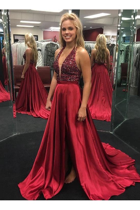 A-Line Beaded V-Neck Long Prom Dresses Formal Evening Dresses 601078 A-Line Beaded V-Neck Long Prom Dresses Formal Evening Dresses 601078