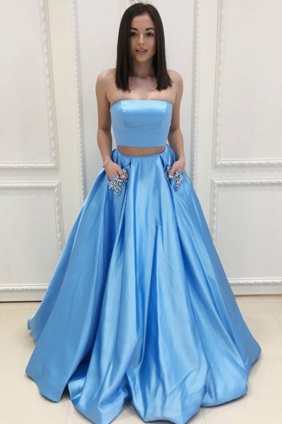 Long Blue Two Pieces Beaded Prom Dresses Formal Evening Dresses 601080 Long Blue Two Pieces Beaded Prom Dresses Formal Evening Dresses 601080
