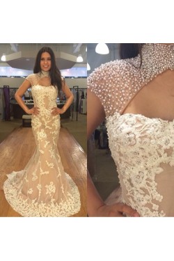 Mermaid Beaded Lace Long Prom Dresses Formal Evening Dresses 601082
