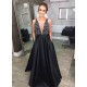 A-Line V-Neck Beaded Long Black Prom Dresses Formal Evening Dresses 601086 A-Line V-Neck Beaded Long Black Prom Dresses Formal Evening Dresses 601086