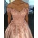 Ball Gown Off-the-Shoulder Lace Satin Long Prom Dresses Formal Evening Dresses 601088