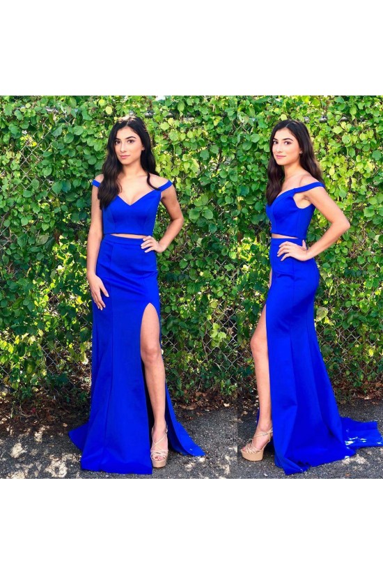 Two Pieces Off-the-Shoulder Long Blue Prom Dresses Formal Evening Dresses 601096 Two Pieces Off-the-Shoulder Long Blue Prom Dresses Formal Evening Dresses 601096