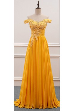 A-Line Off-the-Shoulder Lace Chiffon Long Prom Dresses Formal Evening Dresses 601098