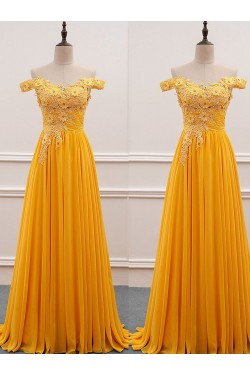 A-Line Off-the-Shoulder Lace Chiffon Long Prom Dresses Formal Evening Dresses 601098
