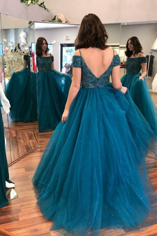 Beaded Tulle Long Prom Dresses Formal Evening Dresses 601105