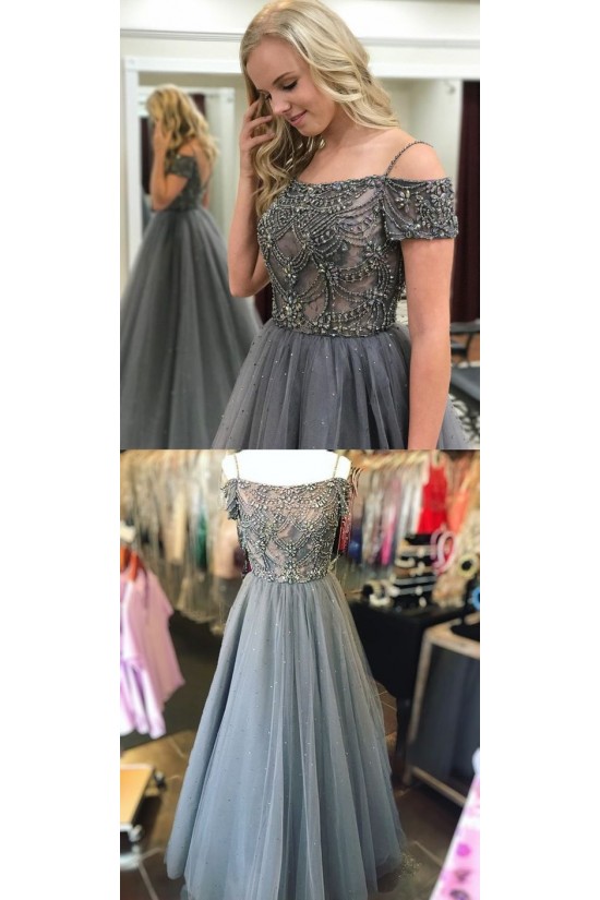 Beaded Tulle Long Prom Dresses Formal Evening Dresses 601105