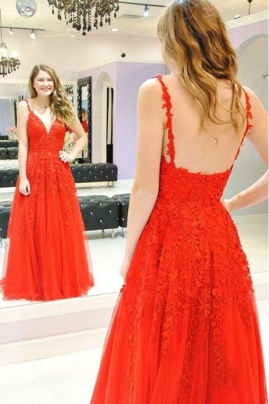 A-Line Lace Appliques V-Neck Long Prom Dresses Formal Evening Dresses 601132 A-Line Lace Appliques V-Neck Long Prom Dresses Formal Evening Dresses 601132