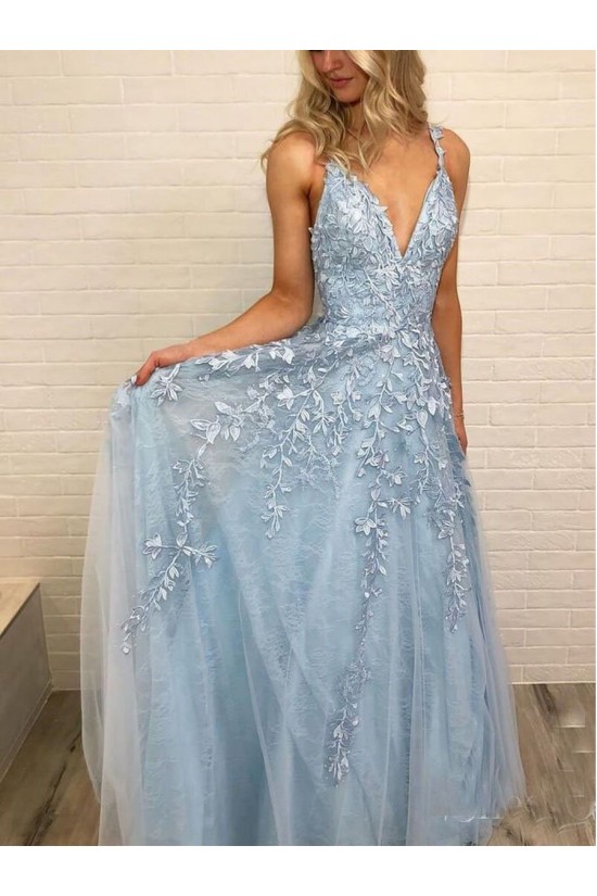 A-Line Lace Appliques V-Neck Long Prom Dresses Formal Evening Dresses 601132 A-Line Lace Appliques V-Neck Long Prom Dresses Formal Evening Dresses 601132