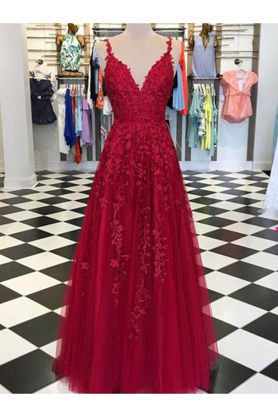 A-Line Lace Appliques V-Neck Long Prom Dresses Formal Evening Dresses 601132 A-Line Lace Appliques V-Neck Long Prom Dresses Formal Evening Dresses 601132