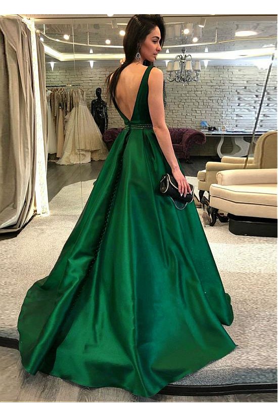 A-Line Beaded Long Prom Dresses Formal Evening Dresses 601139