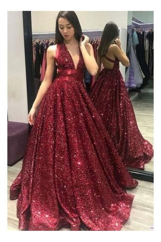 Sparkle Sequined Ball Gown V-Neck Long Prom Dresses Formal Evening Dresses 601141 Sparkle Sequined Ball Gown V-Neck Long Prom Dresses Formal Evening Dresses 601141