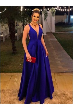 A-Line V-Neck Long Prom Dresses Formal Evening Dresses 601172