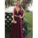 A-Line V-Neck Beaded Long Prom Dresses Formal Evening Dresses 601180