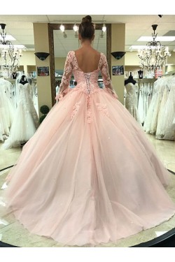 Ball Gown Long Sleeves Lace Long Prom Dresses Formal Evening Dresses 601203