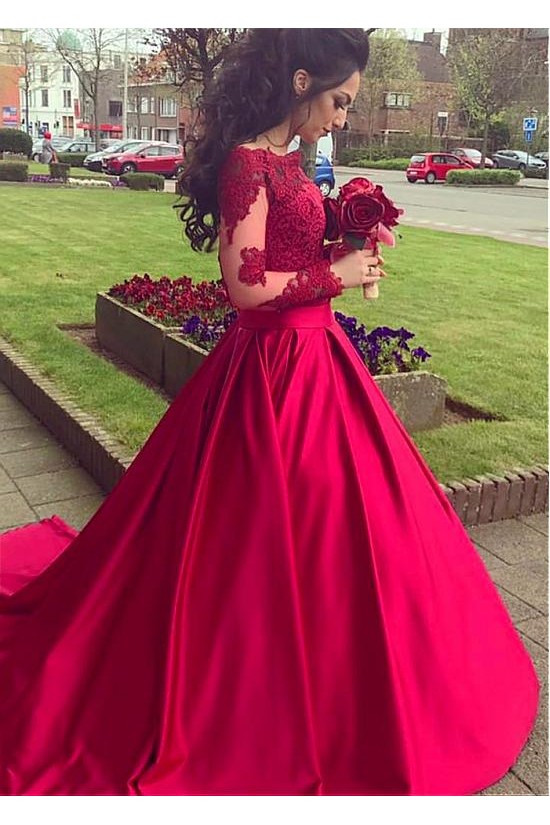Ball Gown Off-the-Shoulder Lace Long Sleeves Prom Dresses Formal Evening Dresses 601228 Ball Gown Off-the-Shoulder Lace Long Sleeves Prom Dresses Formal Evening Dresses 601228