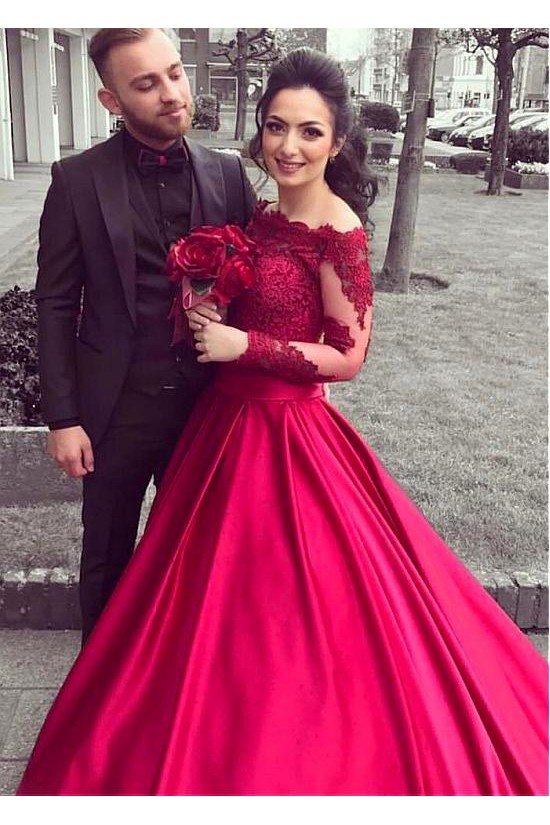 Ball Gown Off-the-Shoulder Lace Long Sleeves Prom Dresses Formal Evening Dresses 601228 Ball Gown Off-the-Shoulder Lace Long Sleeves Prom Dresses Formal Evening Dresses 601228