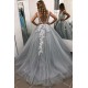 A-Line V-Neck Lace Tulle Long Prom Dresses Formal Evening Dresses 601233 A-Line V-Neck Lace Tulle Long Prom Dresses Formal Evening Dresses 601233