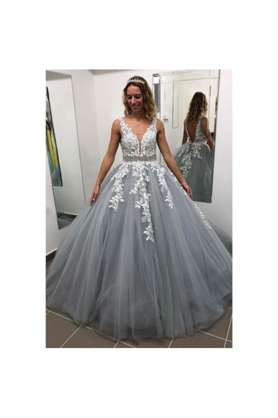 A-Line V-Neck Lace Tulle Long Prom Dresses Formal Evening Dresses 601233 A-Line V-Neck Lace Tulle Long Prom Dresses Formal Evening Dresses 601233