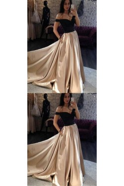 A-Line Off-the-Shoulder Beaded Long Prom Dresses Formal Evening Dresses 601258