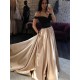 A-Line Off-the-Shoulder Beaded Long Prom Dresses Formal Evening Dresses 601258