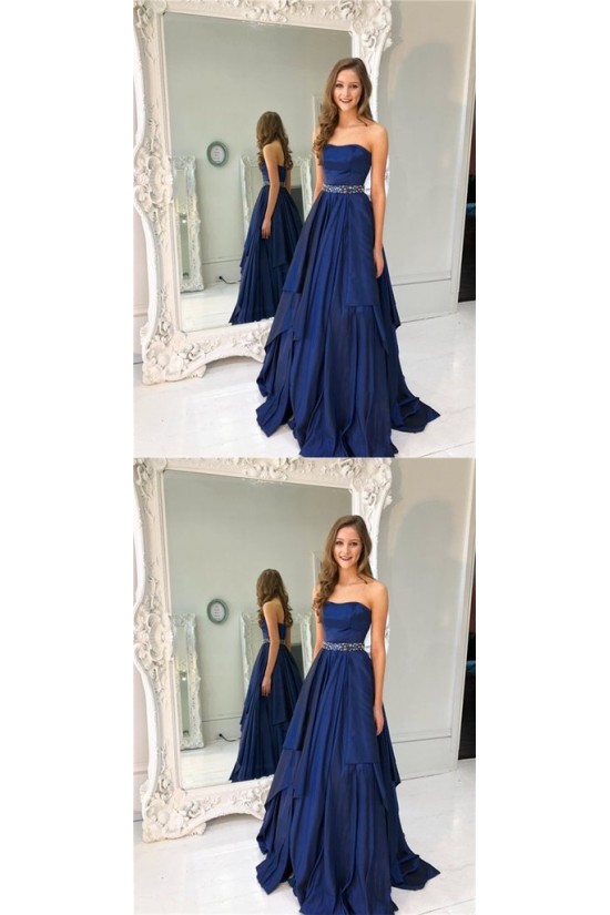 A-Line Strapless Beaded Long Prom Dresses Formal Evening Dresses 601260