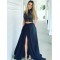 A-Line Two Pieces Lace Long Prom Dresses Formal Evening Dresses 601266