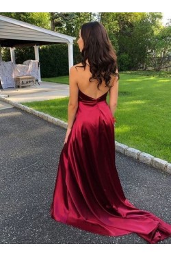 A-Line Halter V-Neck Long Prom Dresses Formal Evening Dresses 601270