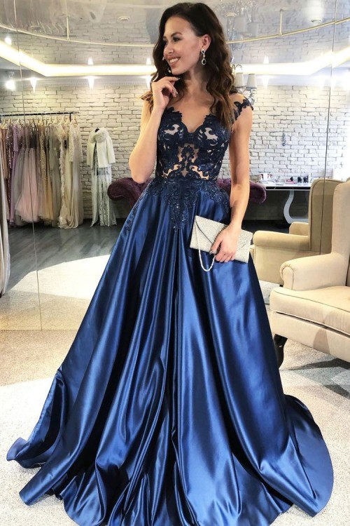 A-line V Neck Sequins Long Prom Dress main image 1