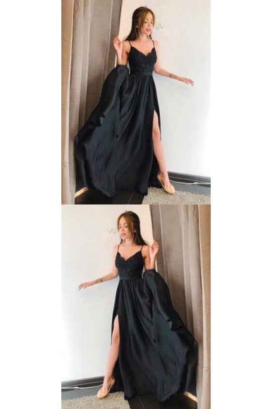 A-Line Spaghetti Straps Lace Long Black Prom Dresses Formal Evening Dresses 601285 A-Line Spaghetti Straps Lace Long Black Prom Dresses Formal Evening Dresses 601285