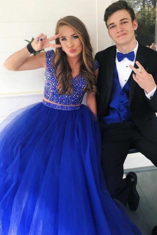 Beaded Tulle Two Pieces Long Prom Dresses Formal Evening Dresses 601291 Beaded Tulle Two Pieces Long Prom Dresses Formal Evening Dresses 601291