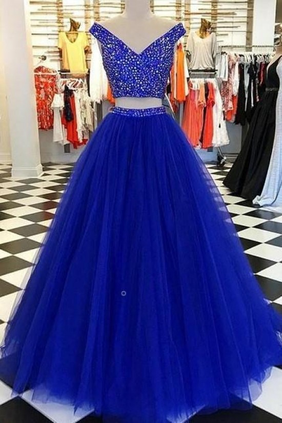 Beaded Tulle Two Pieces Long Prom Dresses Formal Evening Dresses 601291 Beaded Tulle Two Pieces Long Prom Dresses Formal Evening Dresses 601291