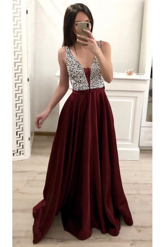 A-Line Beaded Long Prom Dresses Formal Evening Dresses 601302 A-Line Beaded Long Prom Dresses Formal Evening Dresses 601302