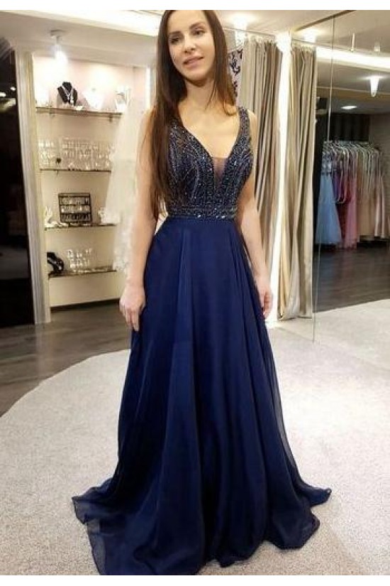 A-Line Beaded Long Prom Dresses Formal Evening Dresses 601306 A-Line Beaded Long Prom Dresses Formal Evening Dresses 601306