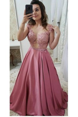 A-Line Beaded Lace Long Prom Dresses Formal Evening Dresses 601320