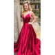 Spaghetti Straps V-Neck Long Prom Dresses Formal Evening Dresses 601326