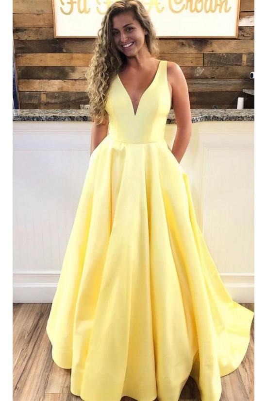 A-Line V-Neck Long Prom Dresses Formal Evening Dresses 601363 A-Line V-Neck Long Prom Dresses Formal Evening Dresses 601363