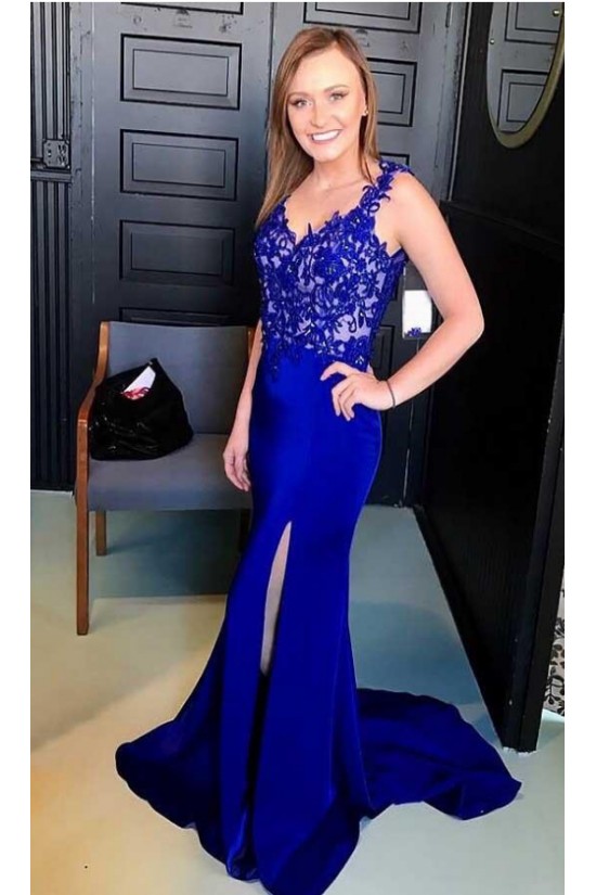 Elegant Mermaid Straps Open Back Long Prom Dress with Appliques Formal Evening Dresses 601369 Elegant Mermaid Straps Open Back Long Prom Dress with Appliques Formal Evening Dresses 601369