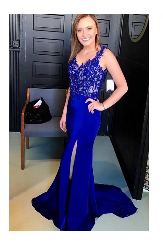 Elegant Mermaid Straps Open Back Long Prom Dress with Appliques Formal Evening Dresses 601369 Elegant Mermaid Straps Open Back Long Prom Dress with Appliques Formal Evening Dresses 601369