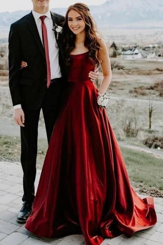 Elegant A-Line Satin Long Prom Dresses Evening Gowns with Pockets 601375 Elegant A-Line Satin Long Prom Dresses Evening Gowns with Pockets 601375