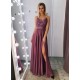 A-Line V-Neck Lace Long Prom Dresses Evening Gowns 601378