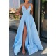 A-line Spaghetti Straps Side Slit Long Prom Dresses Evening Gowns 601379