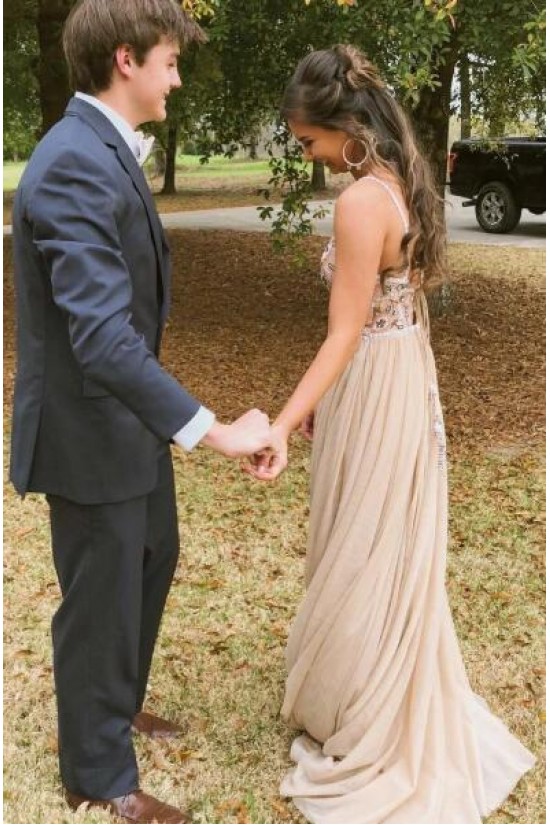 A-Line V-Neck Long Prom Dress Formal Evening Dresses 601384