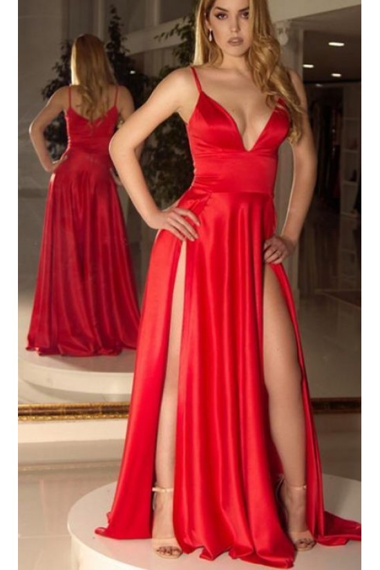 Sexy Spaghetti Straps V-neck Long Prom Dress Formal Evening Dresses with High Slits 601387 Sexy Spaghetti Straps V-neck Long Prom Dress Formal Evening Dresses with High Slits 601387