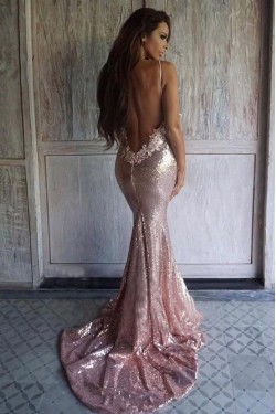 Mermaid V-Neck Spaghetti Straps Long Prom Dress Formal Evening Dresses 601395