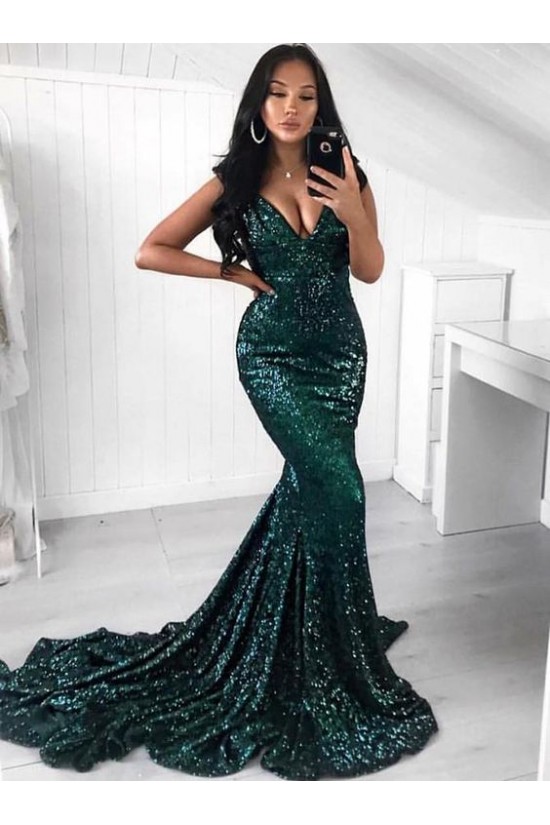 Mermaid V-Neck Sparkling Long Prom Dress Formal Evening Dresses 601408 Mermaid V-Neck Sparkling Long Prom Dress Formal Evening Dresses 601408