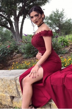 Mermaid Off-the-Shoulder Lace Long Prom Dress Formal Evening Dresses 601436