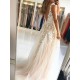 A-Line V-Neck Lace Appliques Long Prom Dress Formal Evening Dresses 601446